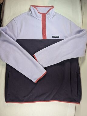 Lands' End Two-Tone Fleece Pullover - Lavender with Coral Trim XL